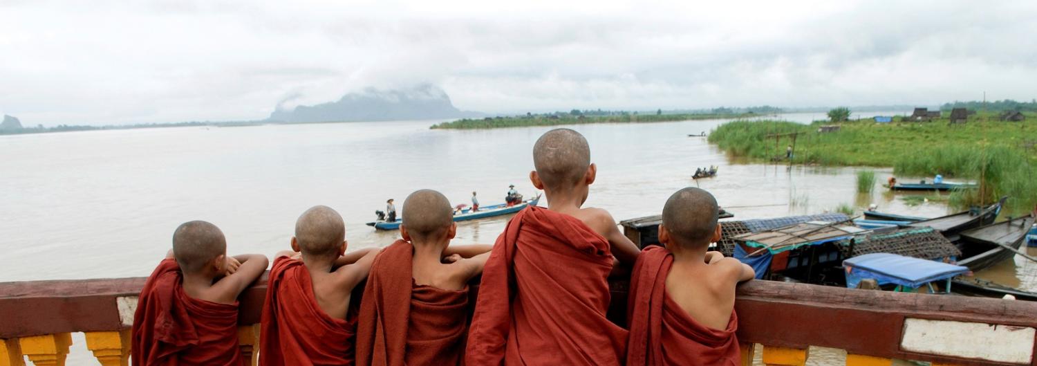 Buddhist novices at a small port on the Salween River in Karen State, Myanmar (Photo: Thierry Falise/via Getty Images)